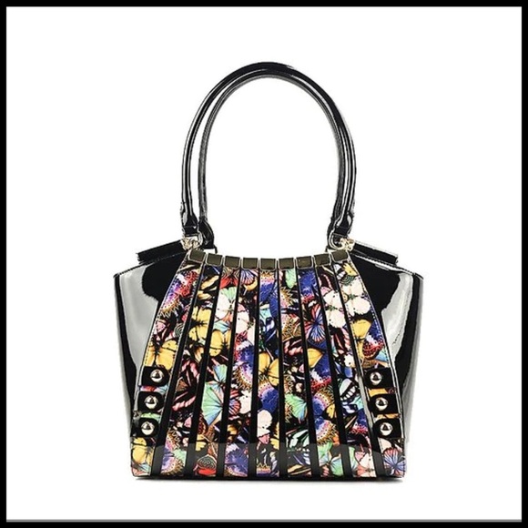 BRAVO FASHION Handbags - For Neeta-IRINA SIGNATURE SERIES II LARGE NIGHT BUTTERFLY PRINT LEATHER HANDBAG